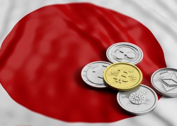 japan flag with crypto tokens