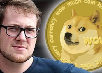 Picture of Dogecoin founder Jackson Palmer with a Dogecoin next to him