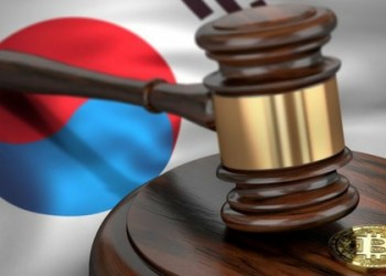 Gavel on South Korea flag and crypto coin