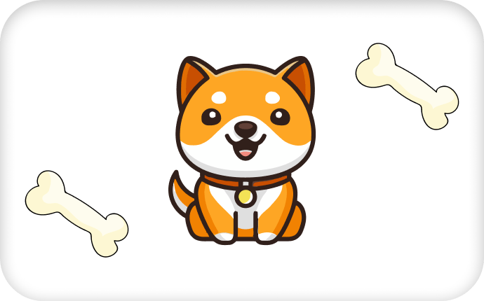 Picture of Baby Doge logo with two dog bones at either side of it