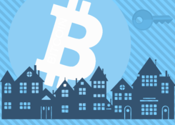 Picture of a Bitcoin logo above animated pictures of house