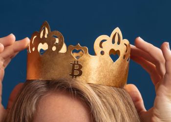 Picture of a crown atop a head with bitcoin logo on the front