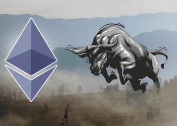 Picture of a back bull charging towards an Ethereum coin