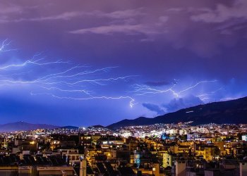 The Lightning Network. Lightning over a city