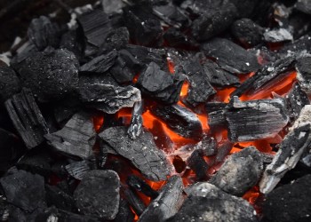 Burning coal, close up