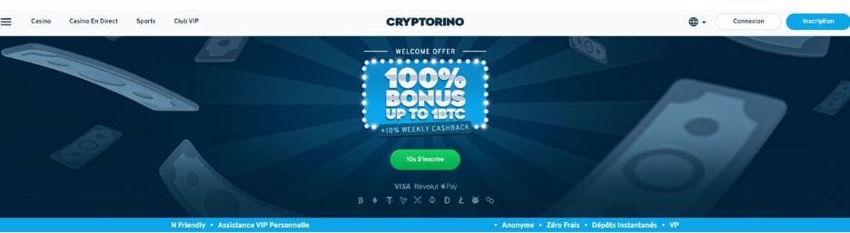 bonus de bienvenue cryptorino