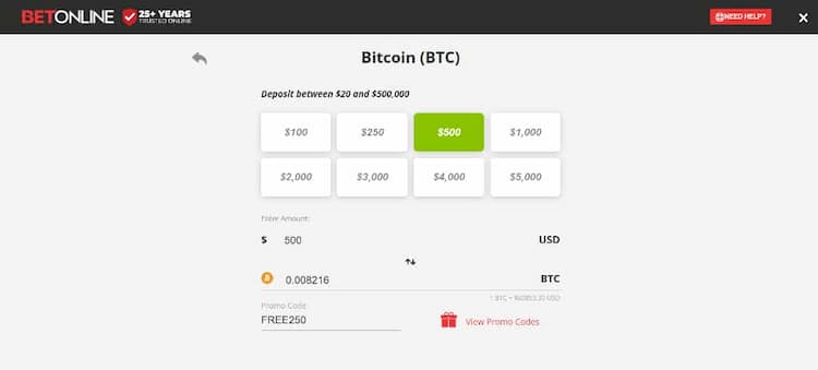 A screenshot of BetOnline Missouri deposit screen