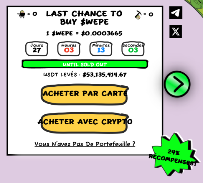Interface de la prévente du $WEPE de Wall Street Pepe