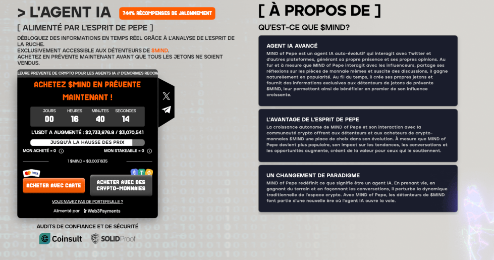 Informations générales sur la prévente de la cryptomonnaie $MIND du projet MIND of Pepe