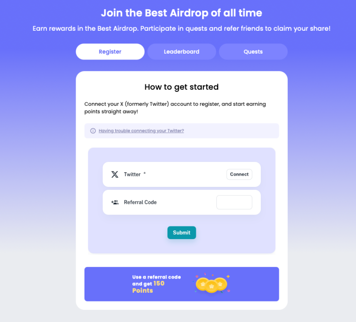 Interface de la campagne d'airdrop de Best Wallet