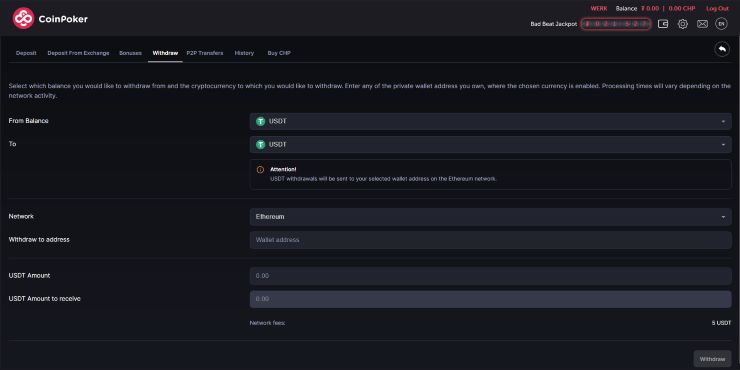 CoinPoker Withdrawals