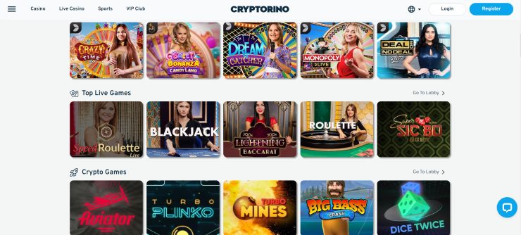 game show selection at Cryptorino Litecoin gambling platform