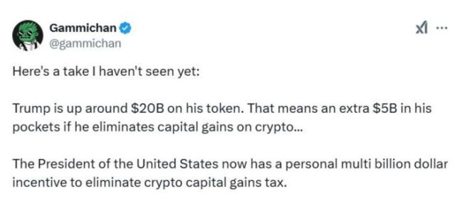 post X Gammichan na temat Trump coin