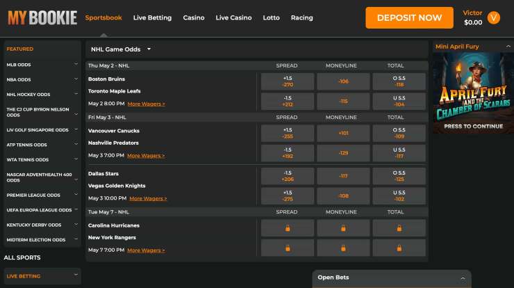 MyBookie - overseas sports betting on the NHL