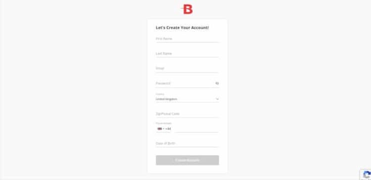 Screenshot of betonline MO account registration page