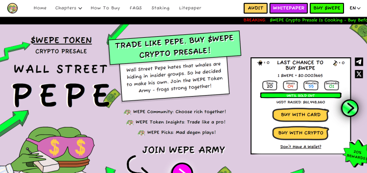 Wall street pepe is de beste meme coin van het moment