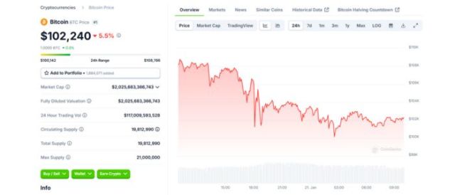 Bitcoin wykres cenowy Coingecko