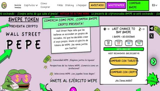 Wall Street Pepe supera el hito de los 65 millones de dólares ¿la mejor preventa de 2025? 