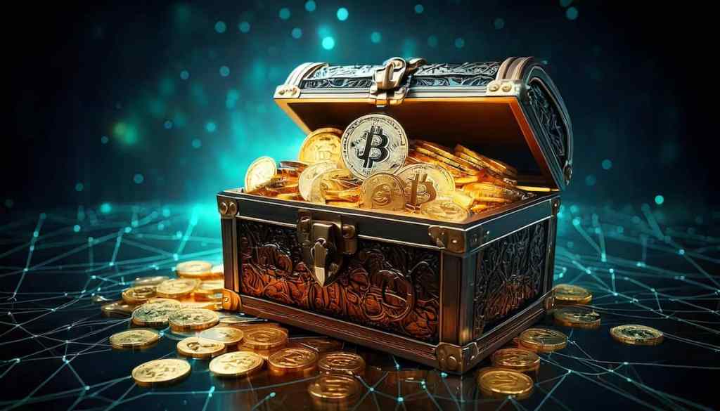 宝箱の中の大量の仮想通貨