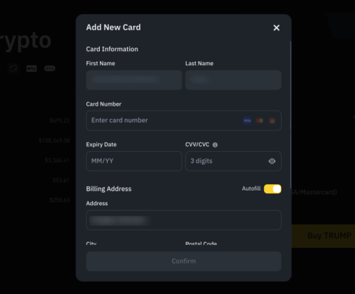 Credit card information to buy TRUMP