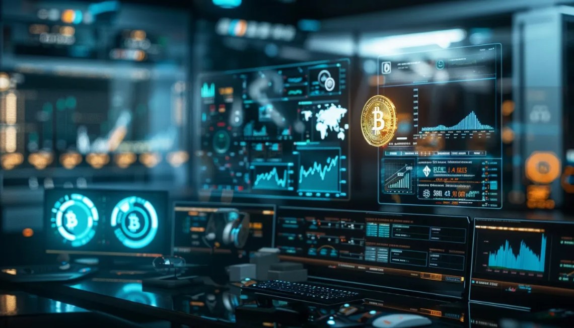 仮想通貨とパソコンと大量のモニター