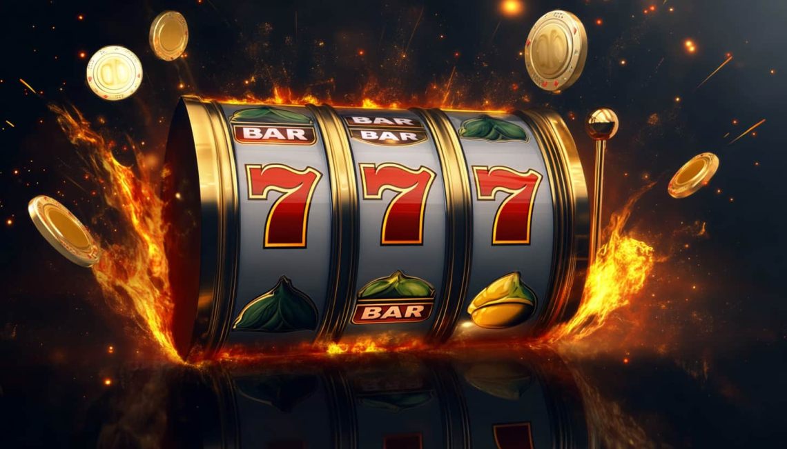 A three-reel slot showing a winning combination