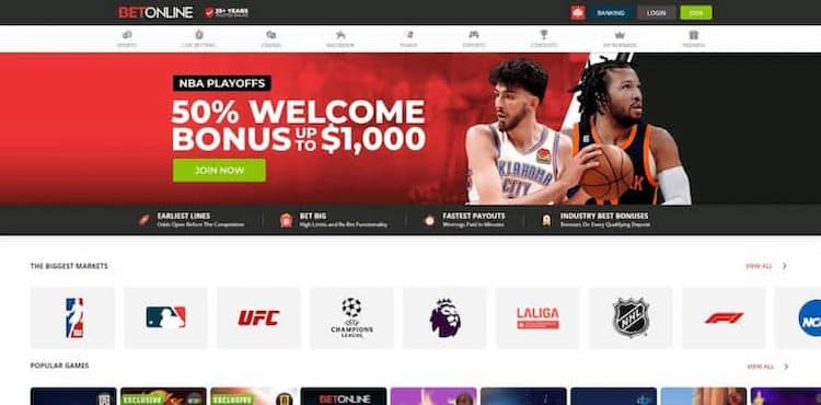 A screenshot of the BetOnline Missouri Sports betting site