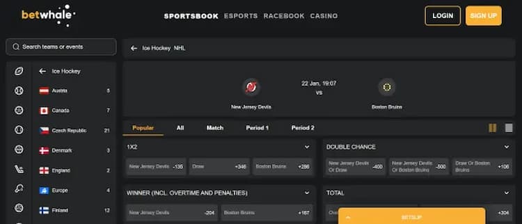 Delaware sports Betting NHL betting odds BetWhale