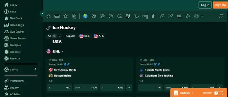 DE sportsbooks TG.Casino NHL Odds