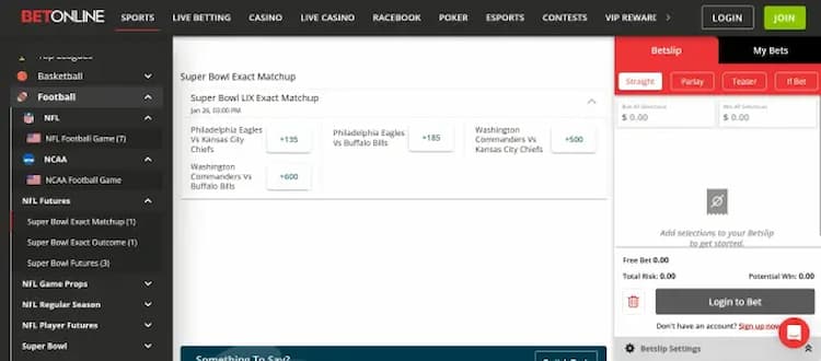 A screenshot of betonline Kansas sports betting site