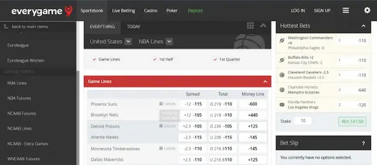 Screenshot of Everygame sportsbook Iowa sports betting