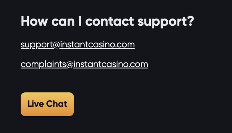 instant casino zákaznícka podpora