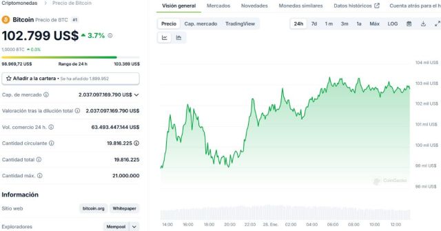Gráfico del precio de Bitcoin. *Fuente: CoinGecko.com