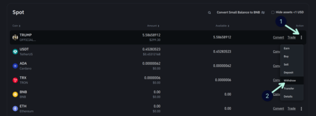 Withdrawing TRUMP from Binance