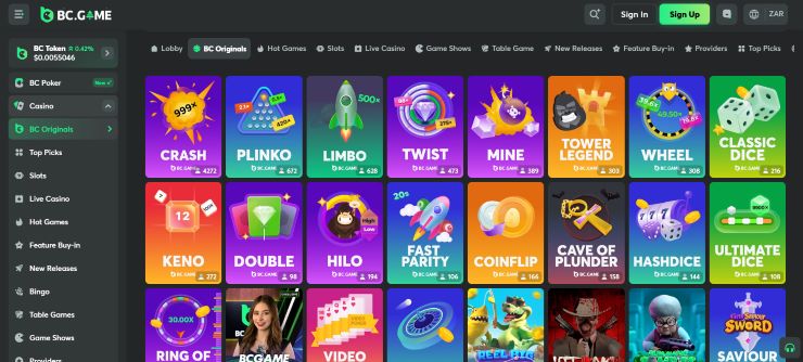 An image of BC Game's original games