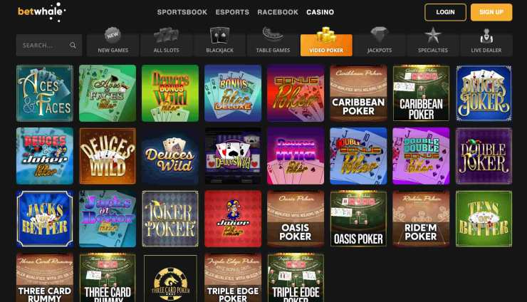 game selection at BetWhale credit card casino