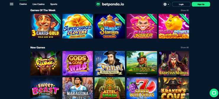 a snapshot of the BetPanda Inclave casino site homepage