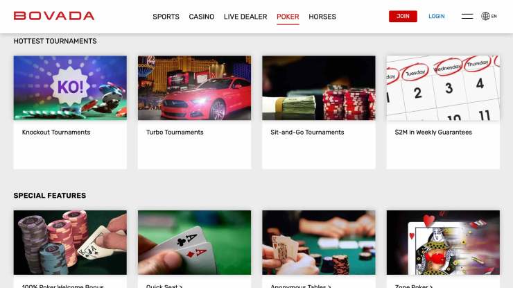 Bovada poker casino homepage