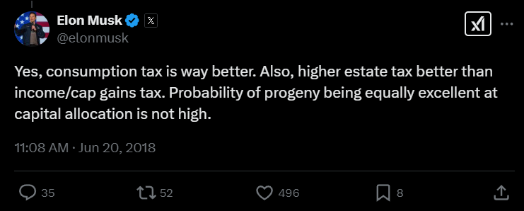 Elon musk tweet over belastingherziening