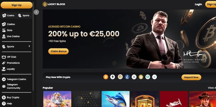 Lucky Block - labākais online kazino ar ātru izmaksu un kriptovalūtas maksājumu iespēju