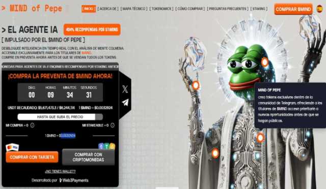El precio de las criptomonedas IA sube, y el agente de IA Mind of Pepe ya ha recaudado más de 5.6 millones