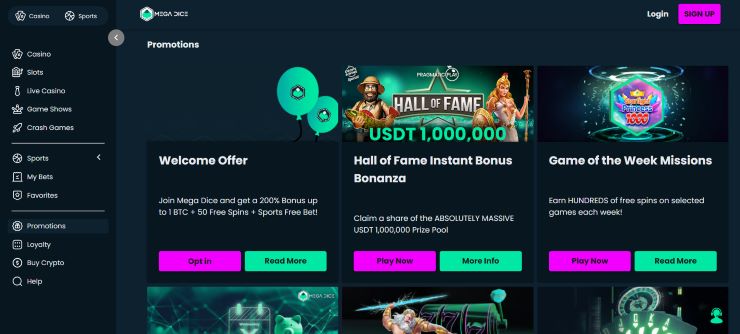 An image of Mega Dice's Crypto Casino Promotions