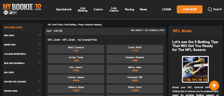 NFL betting sites MyBookie NFL draft odds