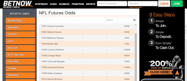 NFL betting sites NFL futures at BetNow