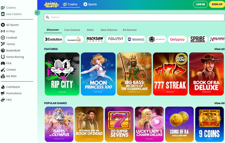 Jauni kazino - Samba Slots - jauna platforma ar iknedēļas naudas atmaksu
