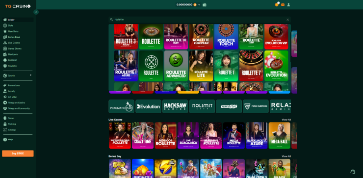 a look at the TG casino roulette games selection