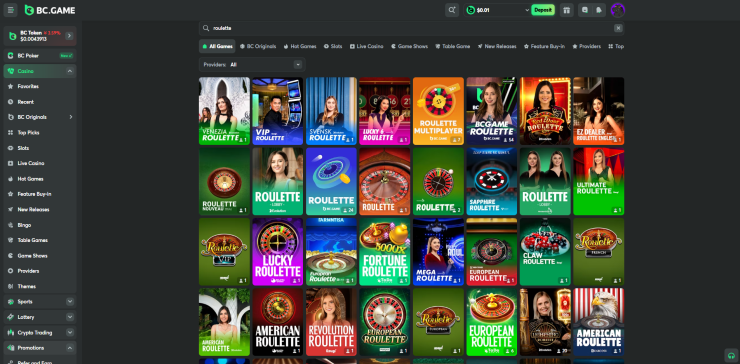 BC.Game's online bitcoin roulette games