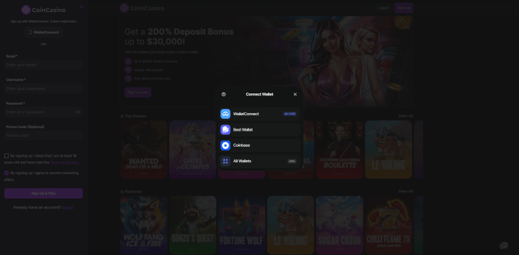 coin casino sign up screen