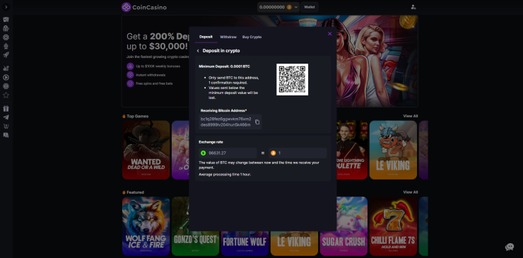 coin casino bitcoin wallet secure code verification screen