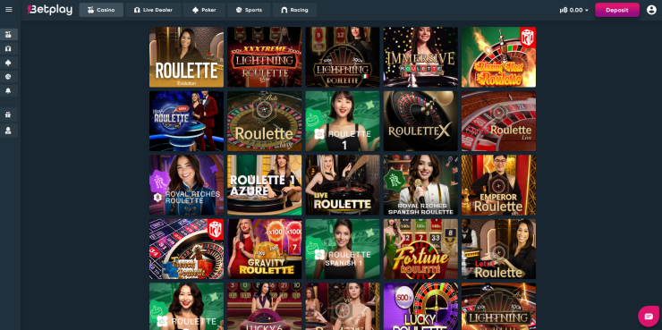 a snapshot of betplay's bitcoin roulette game selection